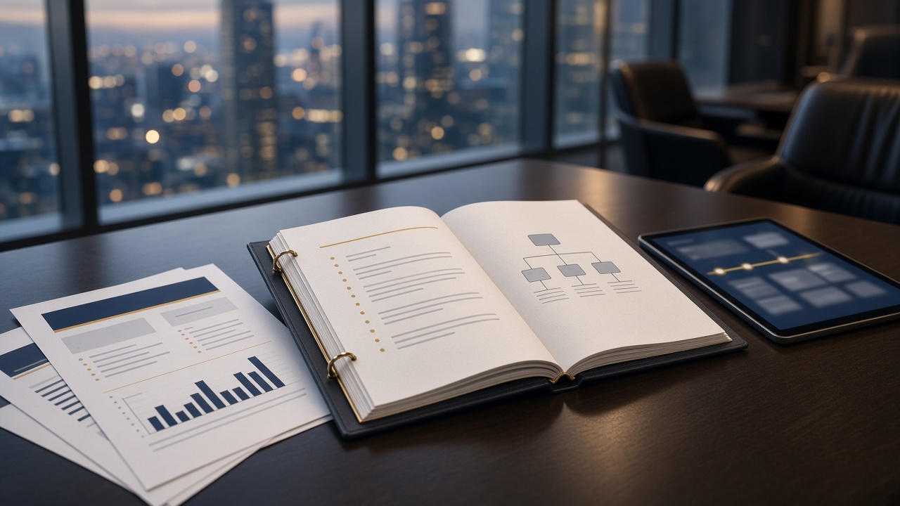 A feasibility study plan on a work desk